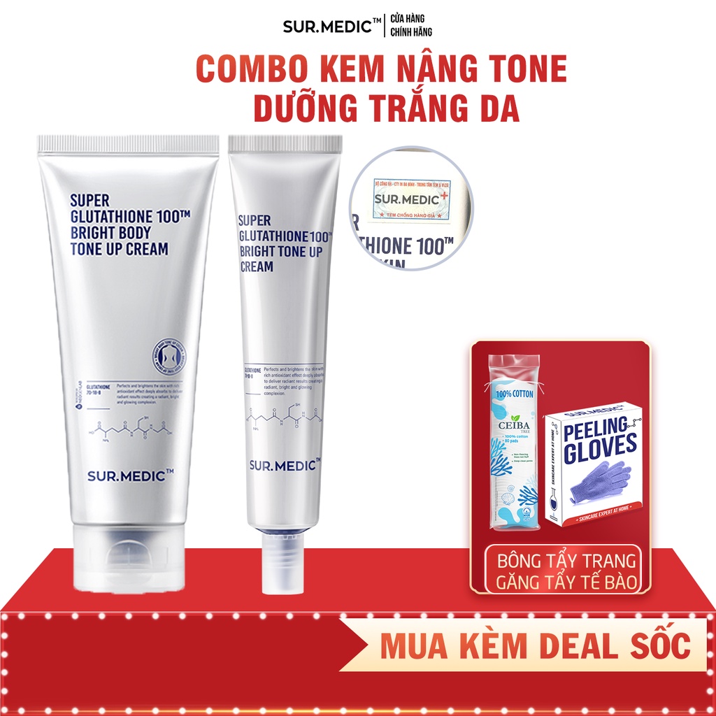 Bộ Đôi Kem Dưỡng Trắng Và Nâng Tone Da Tức Thì (Face + Body) Surmedic 190ml