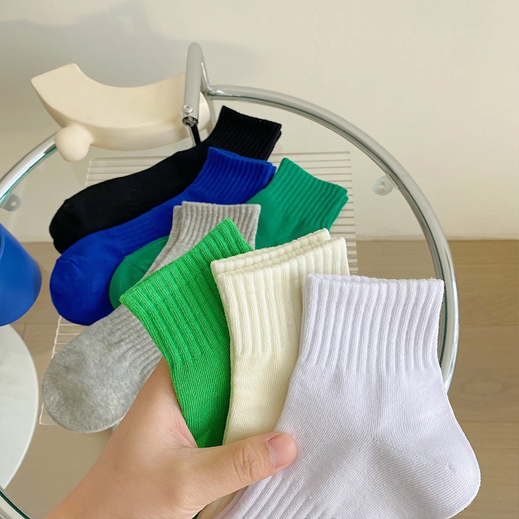 Vớ cotton chải sợi cổ cao tới mắt cá chân 7 màu trơn tùy chọn co giãn phong cách Nhật Bản thời trang mùa hè mới cho nữ