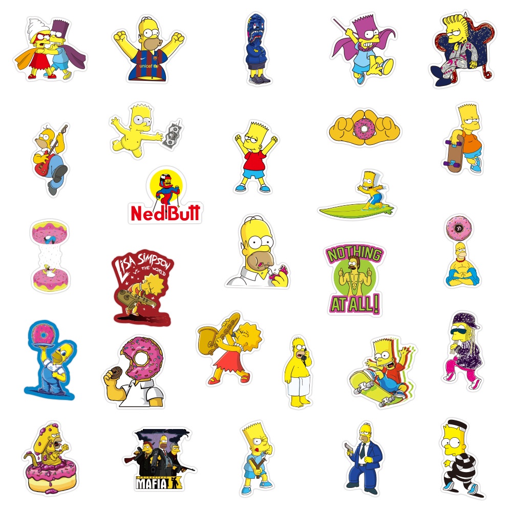 Set 100 / 50 Miếng Dán Hoạt Hình Simpson Chống Nước Trang Trí Ván Trượt, Laptop, Guitar,