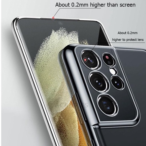 Luxury Gold Plating Case For Samsung S21 FE S22 Ultra Plus  Camera Protect Transparent Soft Silicone Cover