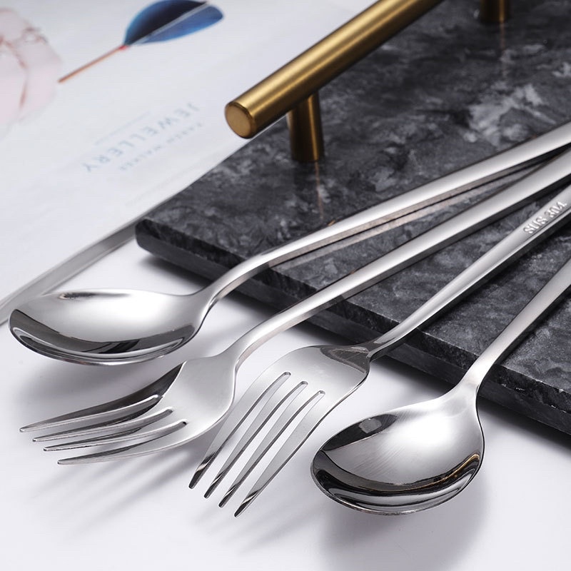 Muỗng inox 304 thìa ăn cơm phở nĩa ăn bò bít tết cao cấp sáng bóng - M81