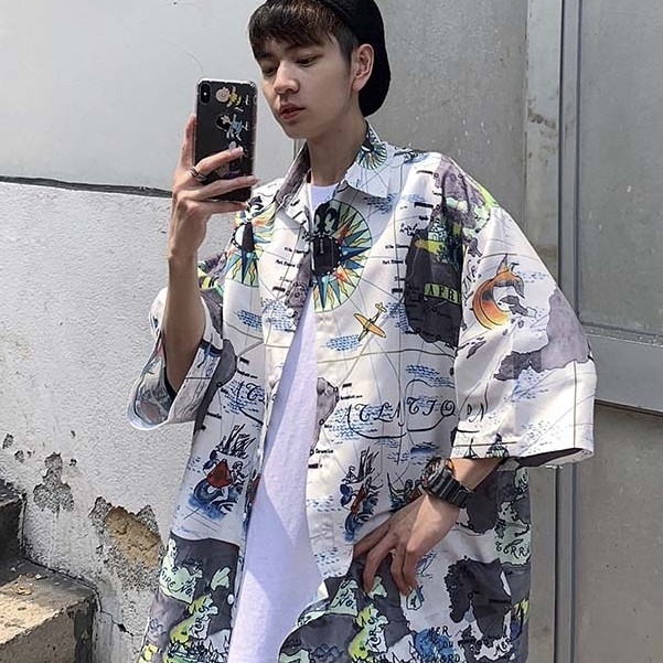 Áo Sơ Mi Tay Ngắn Chống Nắng Hoạ Tiết Phong Cách Nhật Bản Cho Nam | BigBuy360 - bigbuy360.vn