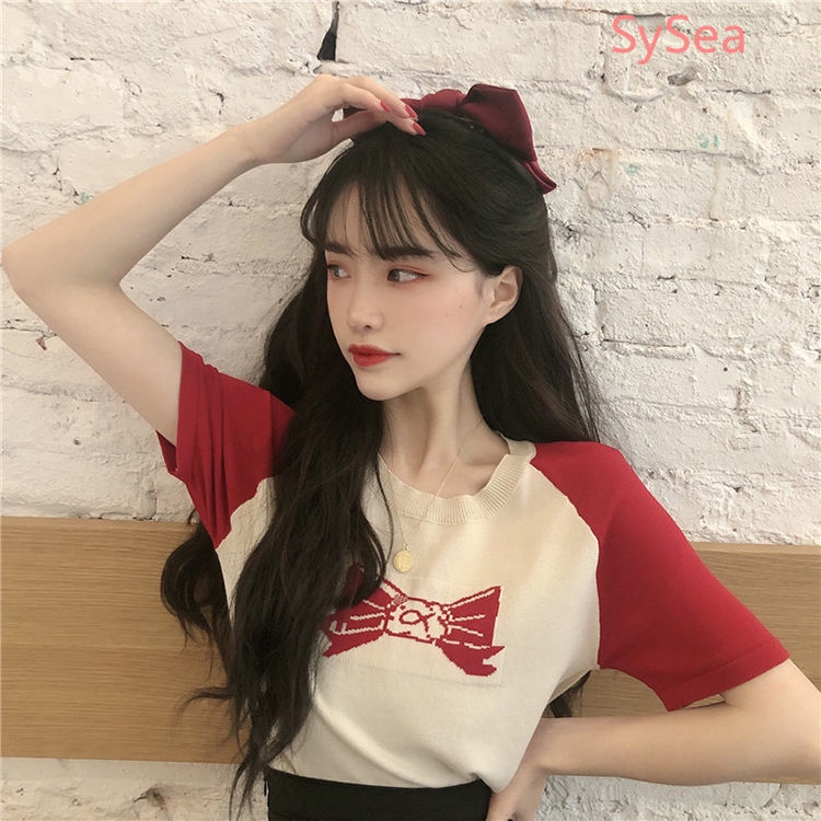 Áo tay ngắn dệt kim thời trang mùa hè cho nữ