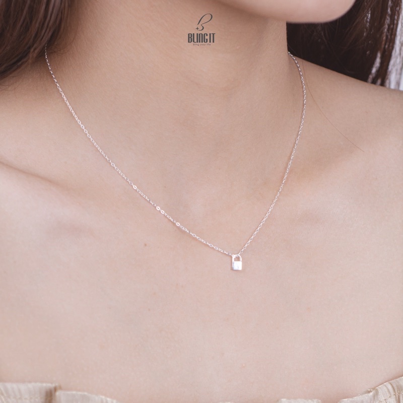 Dây chuyền bạc nữ có bảo hành Bling It phong cách đơn giản cá tính với thiết kế hình ổ khóa BIVC256
