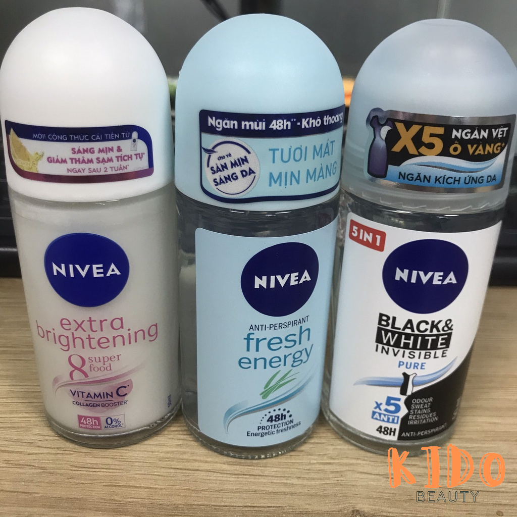 Lăn Khử Mùi Nữ NIVEA Ngọc Trai/ Extra Whitening/ Nha Đam/ Black White 48h | Lăn ngăn mùi lăn nách nữ Nivea 50ml