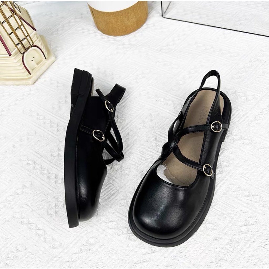 Giày nữ Lolita mũi tròn quai chéo, quai hậu phong cách hàn quốc