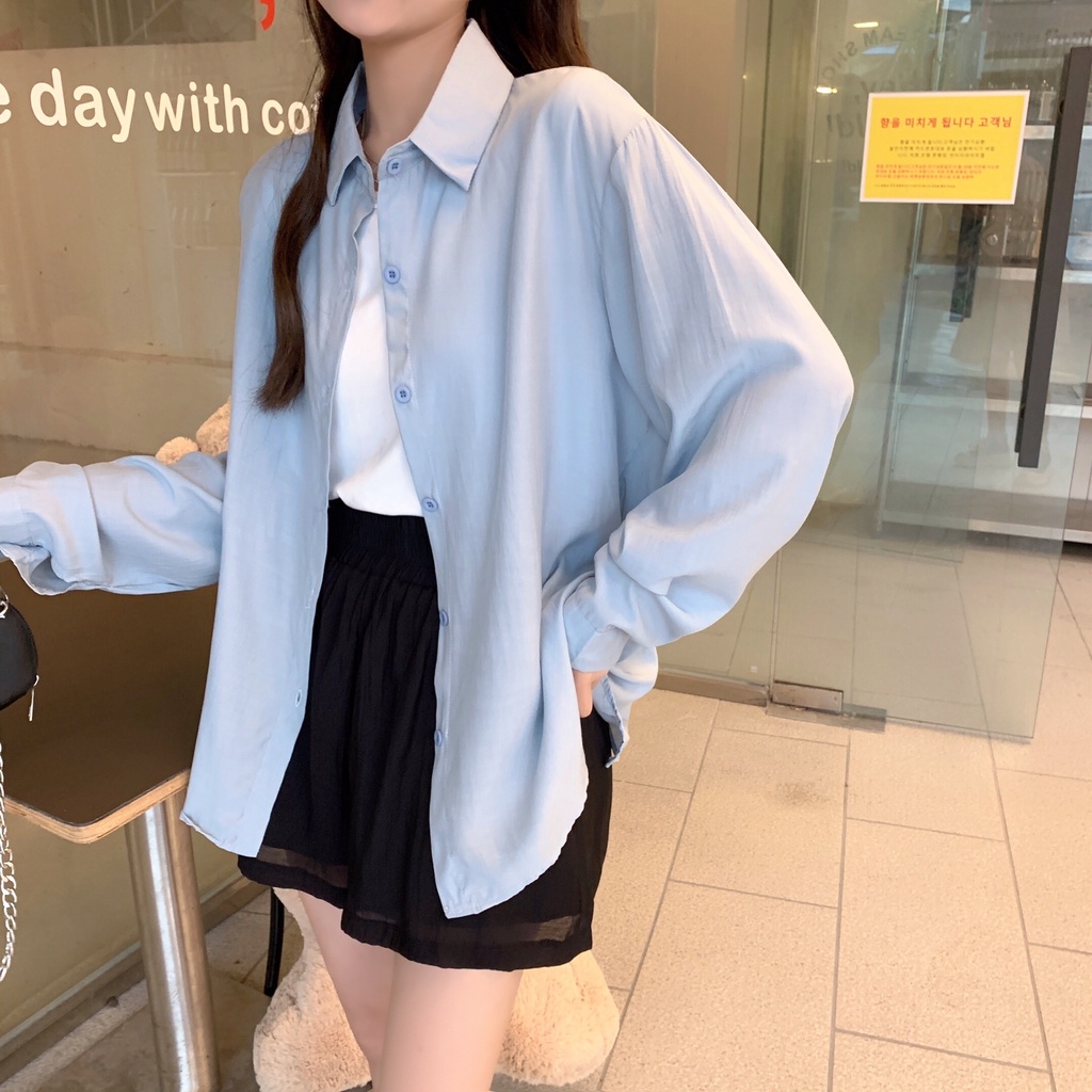 SUXI Áo Sơ Mi Chống Nắng Tay Dài Dáng Rộng Màu Sắc Đơn Giản Dễ Phối Đồ Cho Nữ