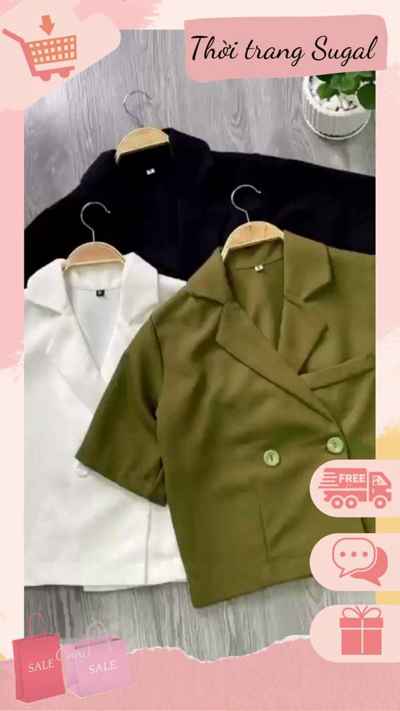 [Kèm Video SP] Áo Khoác Blazer Nữ Cổ Vest Cao Cấp Tay Lỡ Dáng Croptop Phong Cách Thời Trang Sugal AO KHOAC NU 001 | BigBuy360 - bigbuy360.vn
