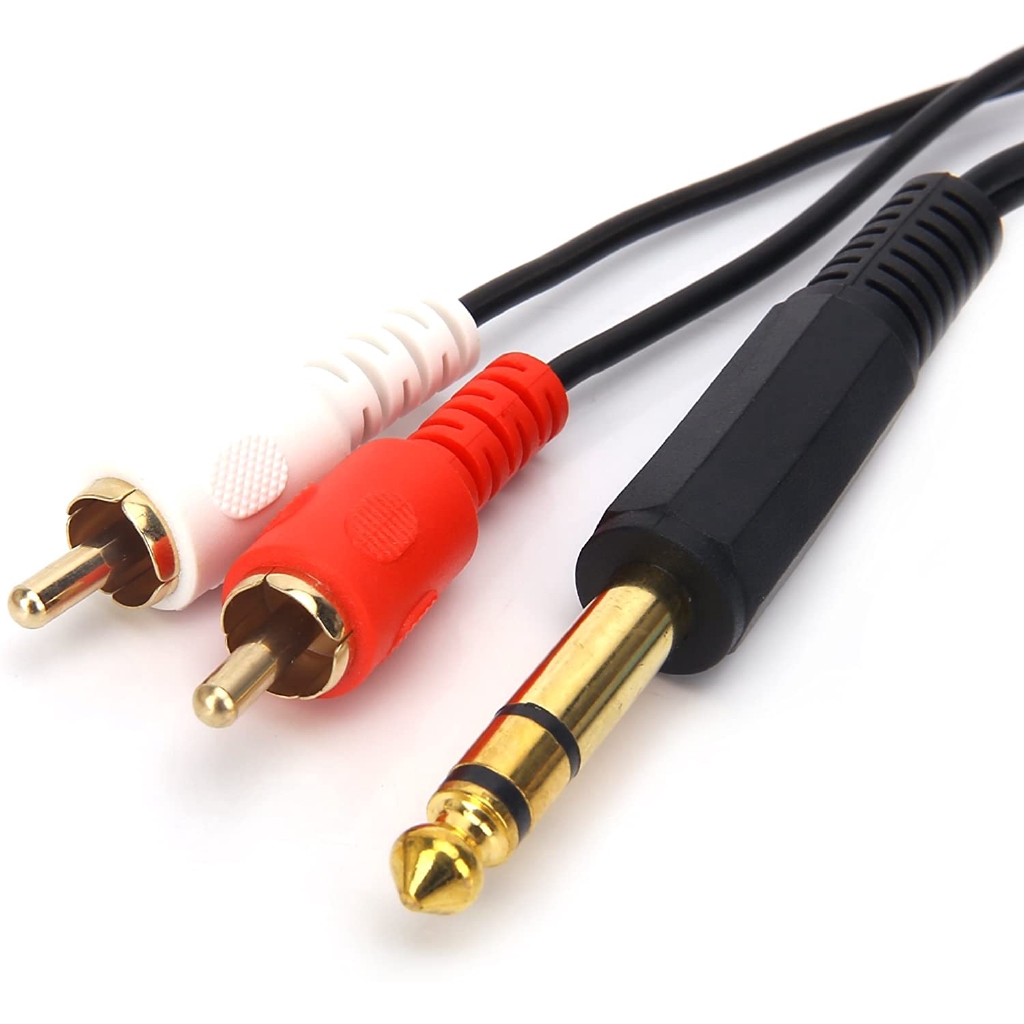 Gold-Plated 6.35mm 1/4 inch Male TRS Stereo Plug to 2 RCA Phono Male Audio Y Splitter Cable,Connector Wire Cord Plug (1.5M)