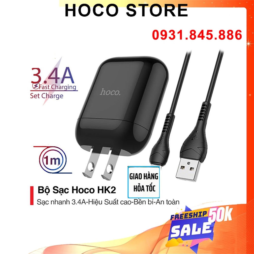 Bộ Sạc Nhanh Hoco HK2 3.4A hỗ trợ dòng lên đến 3.4A tự động điều chỉnh điện áp