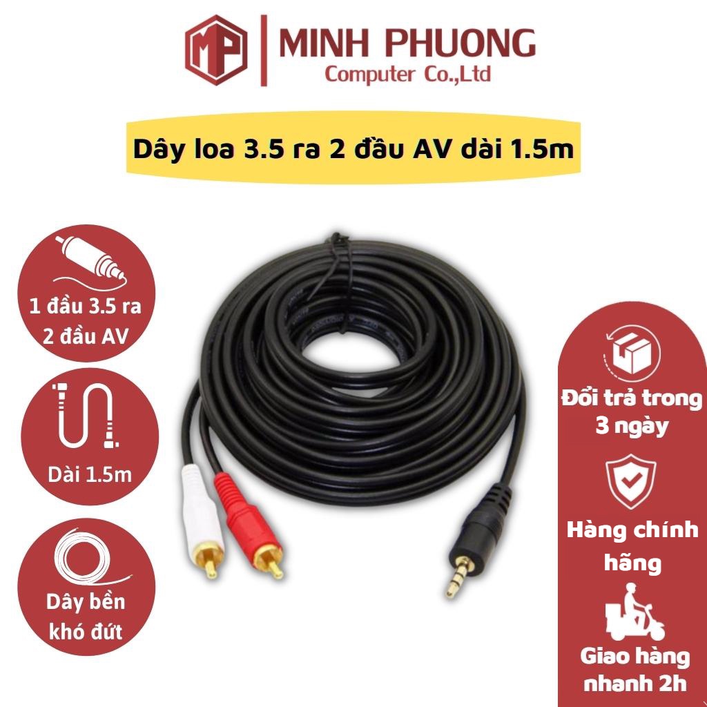 Dây loa 1 đầu 3.5 ra 2 AV dài 1.5m (Đen)