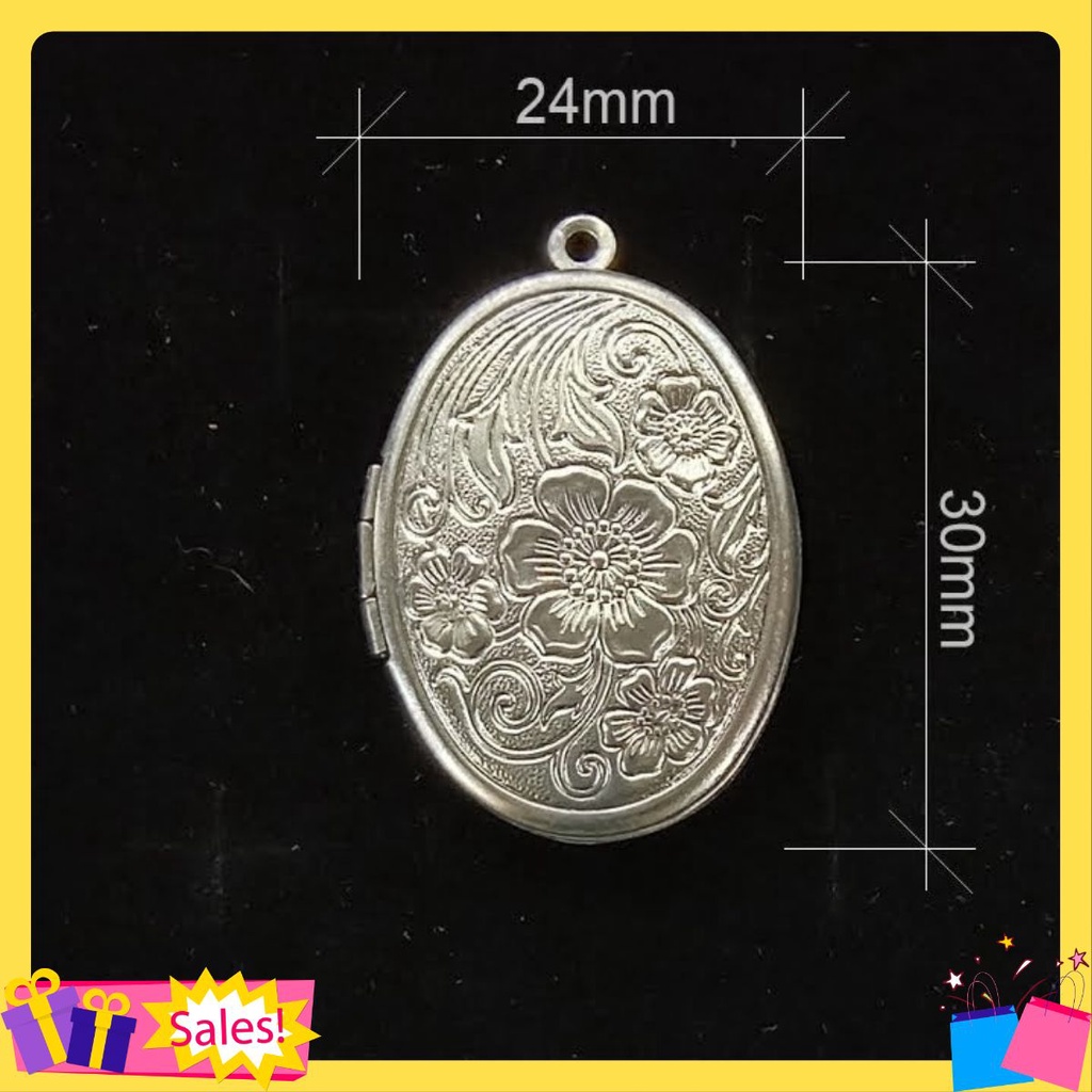 30*24*5mm Mặt dây chuyền lồng gắn ảnh Titanium (thép không gỉ) oval hoa văn + dây 60cm