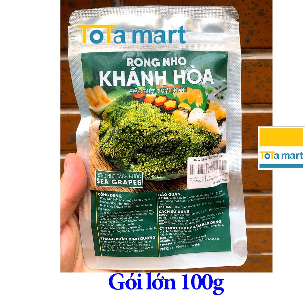 (hsd 02/2023) Rong nho tách nước Khánh Hòa Bảo Dung gói lớn 100g.
