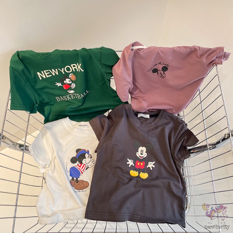 Áo Thun Tay Ngắn Cổ Tròn In Họa Tiết Hoạt Hình Phong Cách Hàn Quốc Cho Bé