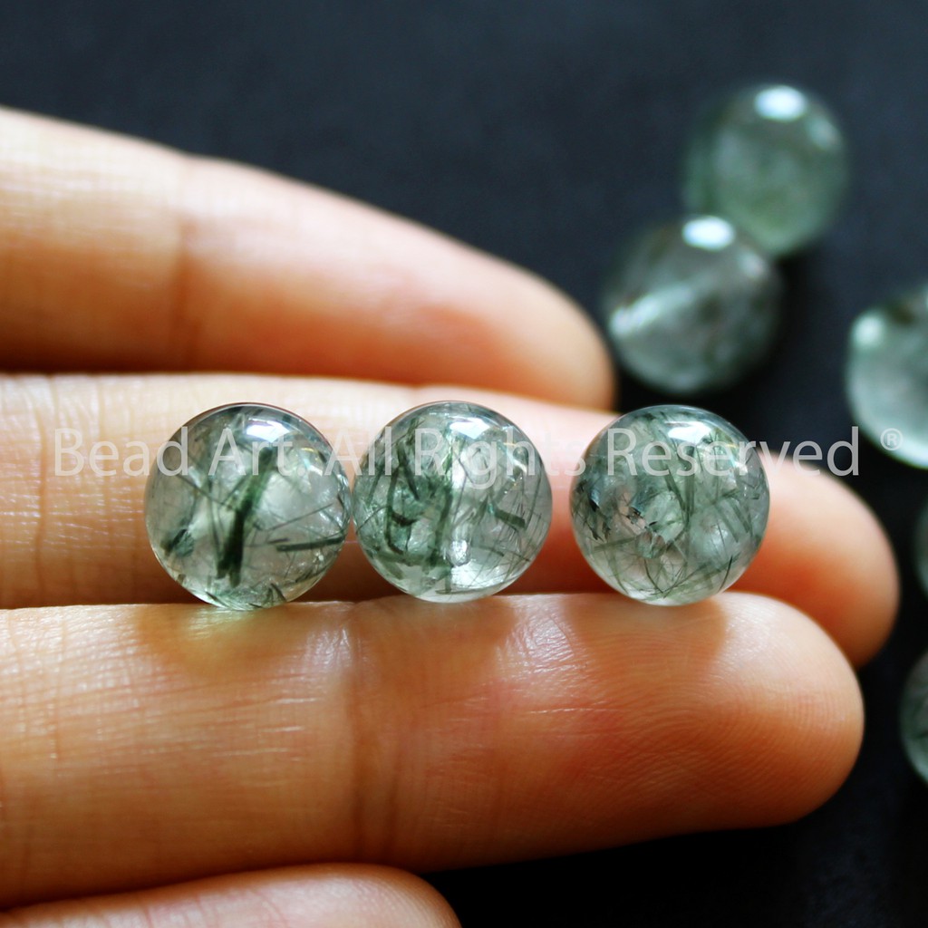 [1 Hạt] 9MM T.A Tóc Xanh Loại AA, Hoả, Mộc, Phối Vòng Tay Phong Thuỷ, Chuỗi Hạt S43 - Bead Art