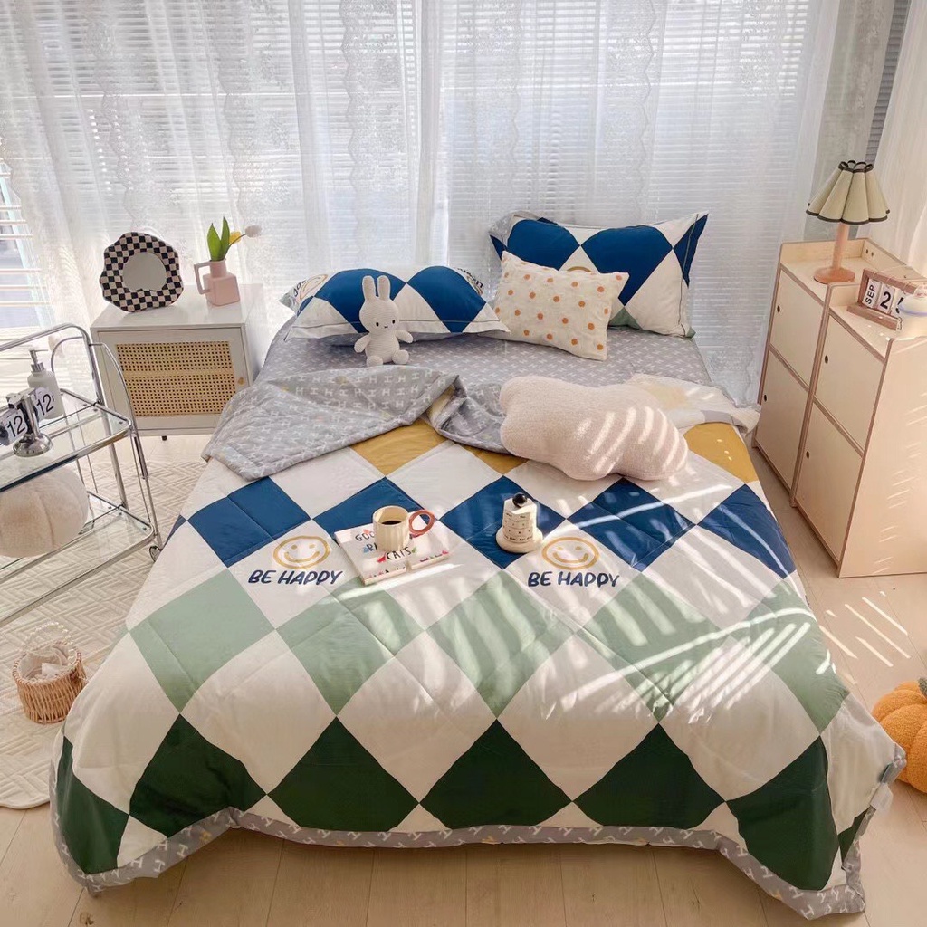 Bộ chăn ga gối cotton Living chăn trần bông hè mẫu mới siêu xinh chất cotton mềm mát thấm mồ hôi tốt