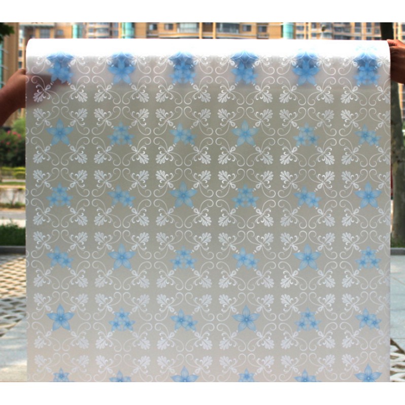 Decal giấy dán kính hoa ly xanh khổ 45cm keo sẵn