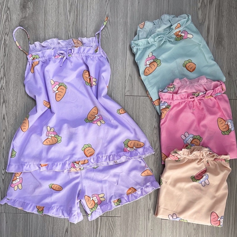 Đồ bộ, đồ ngủ tiểu thư mặc nhà Ma4547 2 dây, quần đùi, 4 màu, chất lụa sattin sumisu shoph