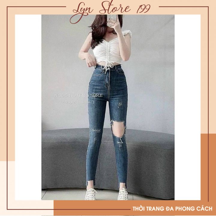 Quần Jeans, Quần Bò Dáng Ôm Rách Xước Phối Cá Tính Đủ Size 1 Màu Duy Nhất Mã Q8