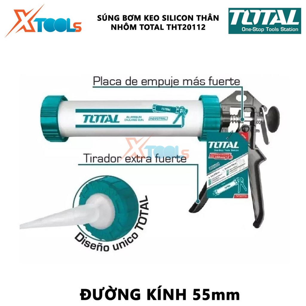 Súng bơm keo silicon thân nhôm TOTAL THT20112 | dùng để bơm keo dán gỗ, giấy, vải, bìa carton [CHÍNH HÃNG] [XTOOLs]