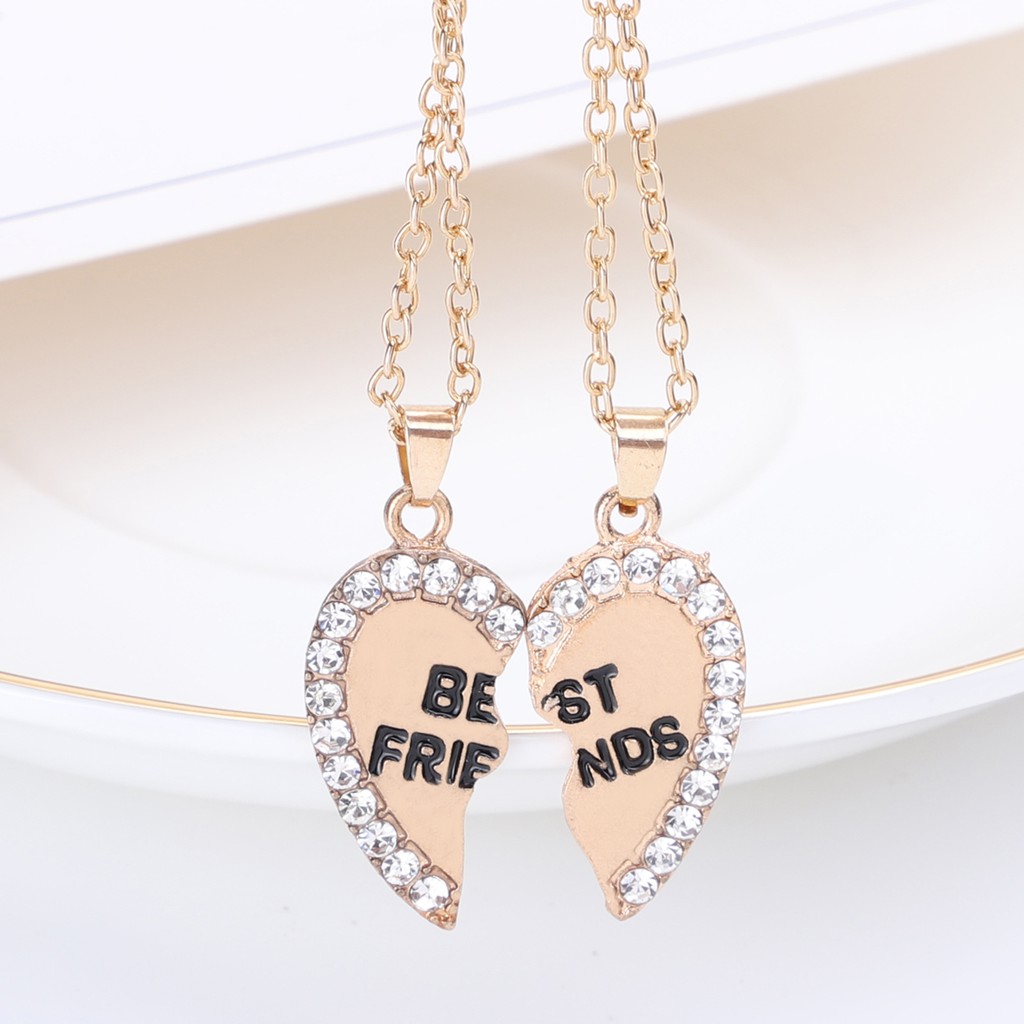 Set 2 Vòng Cổ Tình Bạn Mặt Nửa Trái Tim Khắc Chữ Best Friend Độc Đáo