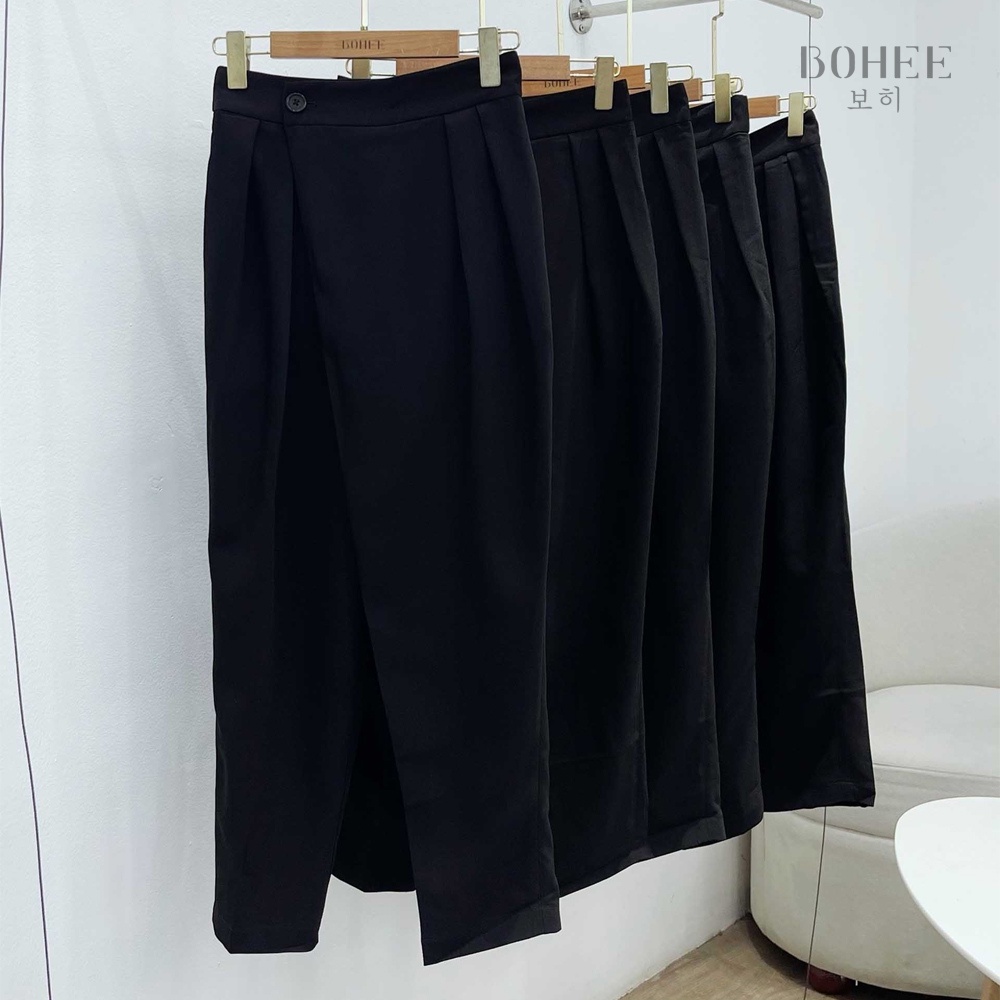 Quần baggy nữ công sở vạt chéo cạp cao hàng thiết kế thanh lịch tôn dáng BOHEE Q60