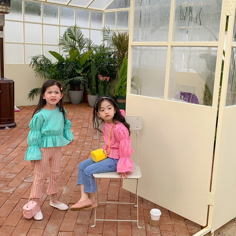 Áo Kiểu Tay Phồng Dài Màu Sắc Trơn Phong Cách Hàn Quốc Xinh Xắn Cho Nữ