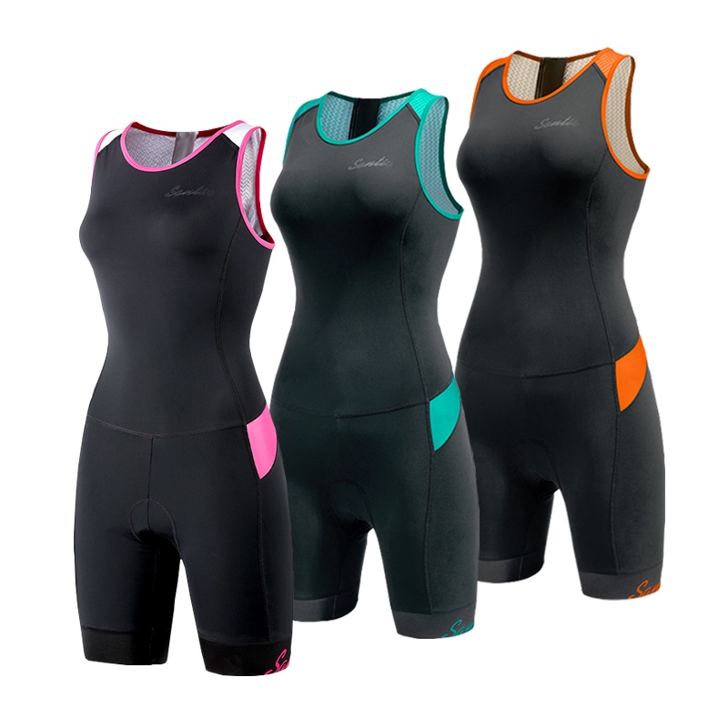 Bộ đồ triathlon một mảnh SANTIC K9LG083 không tay đệm khô nhanh 3D cho nữ chạy bộ bơi lội đạp xe