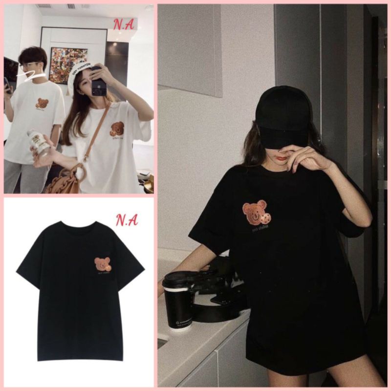 Áo phông tay lỡ nam nữ unisex form rộng Gấu AD ăn bánh in tim ullzang vải cotton mịn giá rẻ mặc đơn đôi nhóm