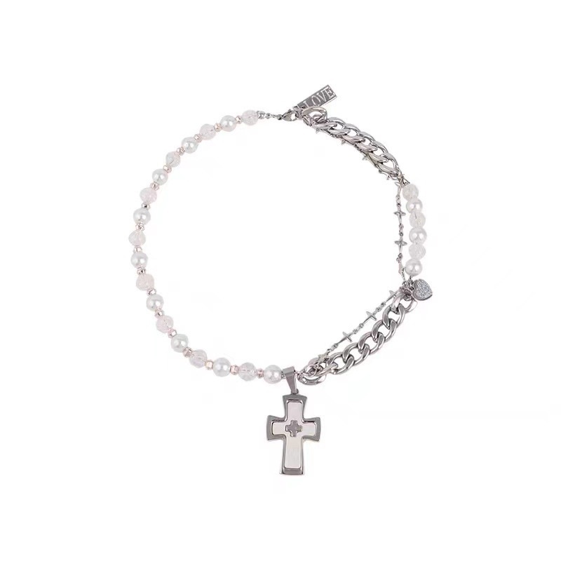 Dây chuyền xích ngọc trai mặt thánh giá phong cách hip hop 19a1421