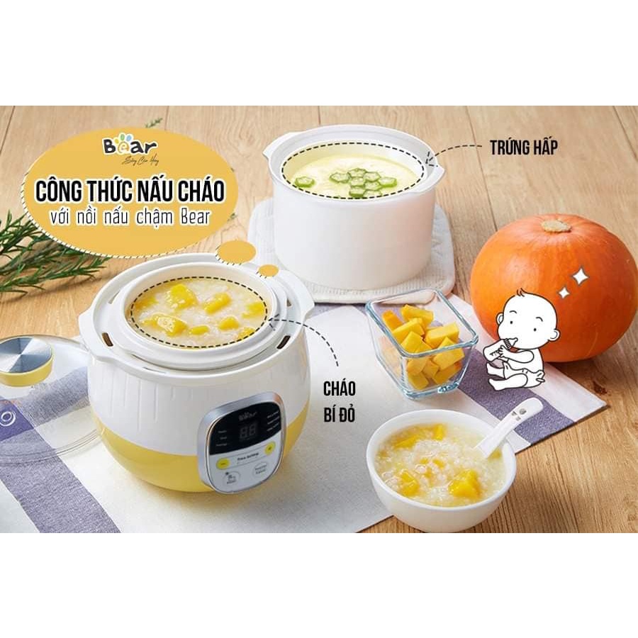 Nồi Nấu Cháo Cho Bé,  Nồi Bear Nấu Cháo Chậm Cho Bé 0,8L  Bảo Hàng 18 Tháng Bản Quốc Tế