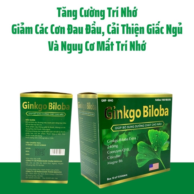BỔ NÃO GINKGO BILOBA EXTRA 240mg hộp 100viên-Hỗ trợ tăng cường tuần hoàn não, lưu thông huyết mạch, hoạt huyết dưỡng não