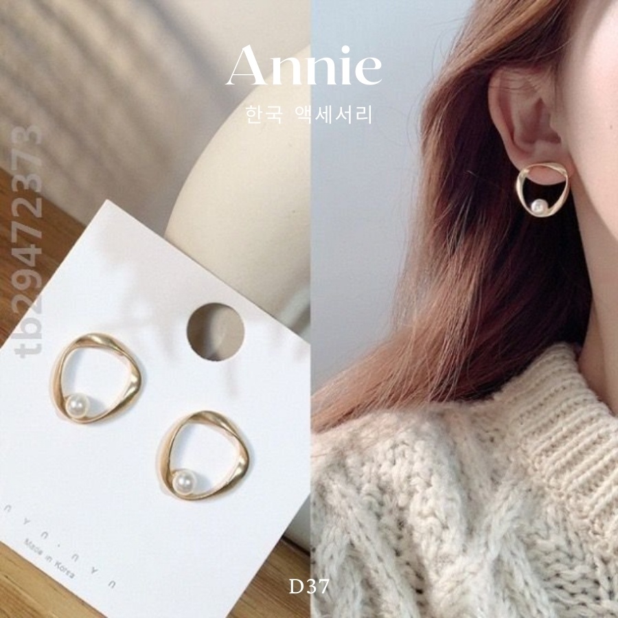 Bông tai tròn ngọc trai nhân tạo mạ vàng hàn quốc ANNIE - D37