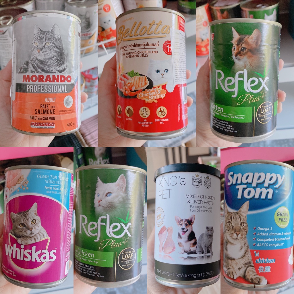 PATE lon 400g đủ loại cho mèo KINGPET WHISKAS SNAPPY TOM BELLOTA...