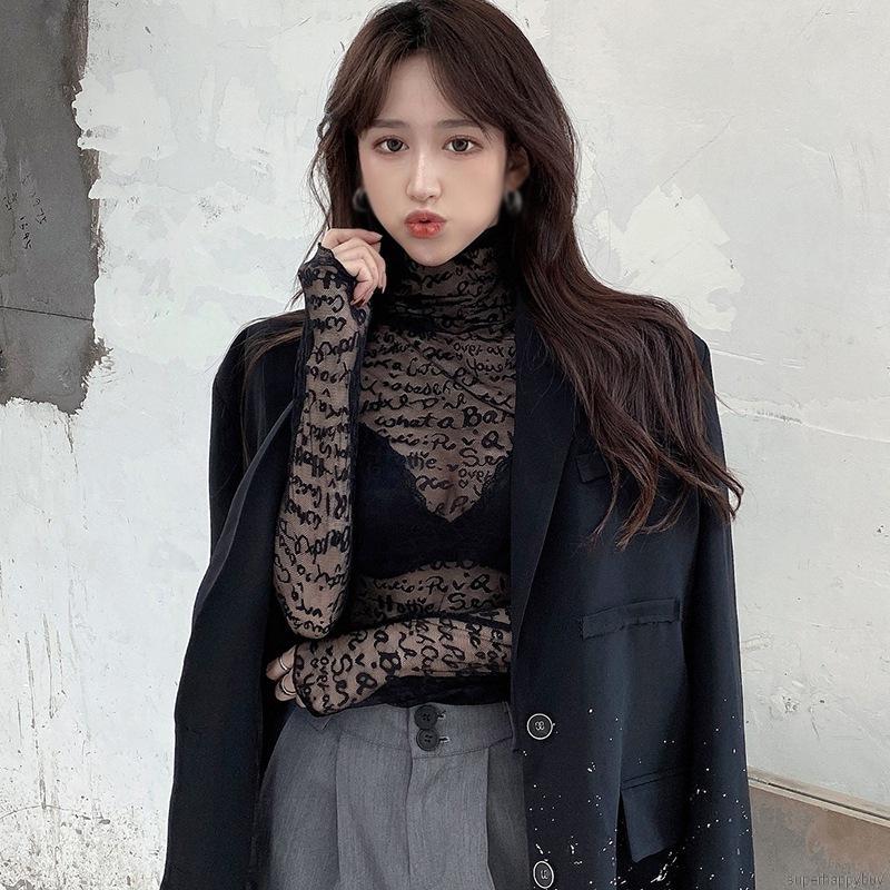 Áo Tay Dài Phối Ren Xuyên Thấu Thời Trang Mùa Thu Quyến Rũ Cho Nữ