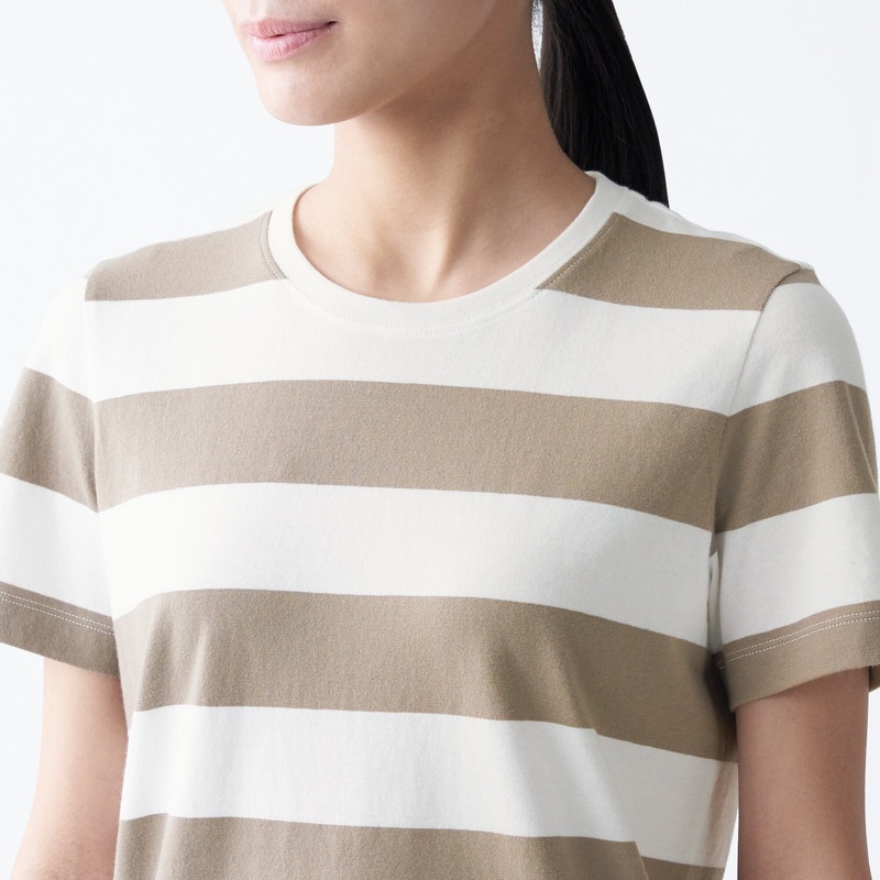 Muji Áo Thun Vải Jersey Cotton Ấn Độ Cổ Tròn