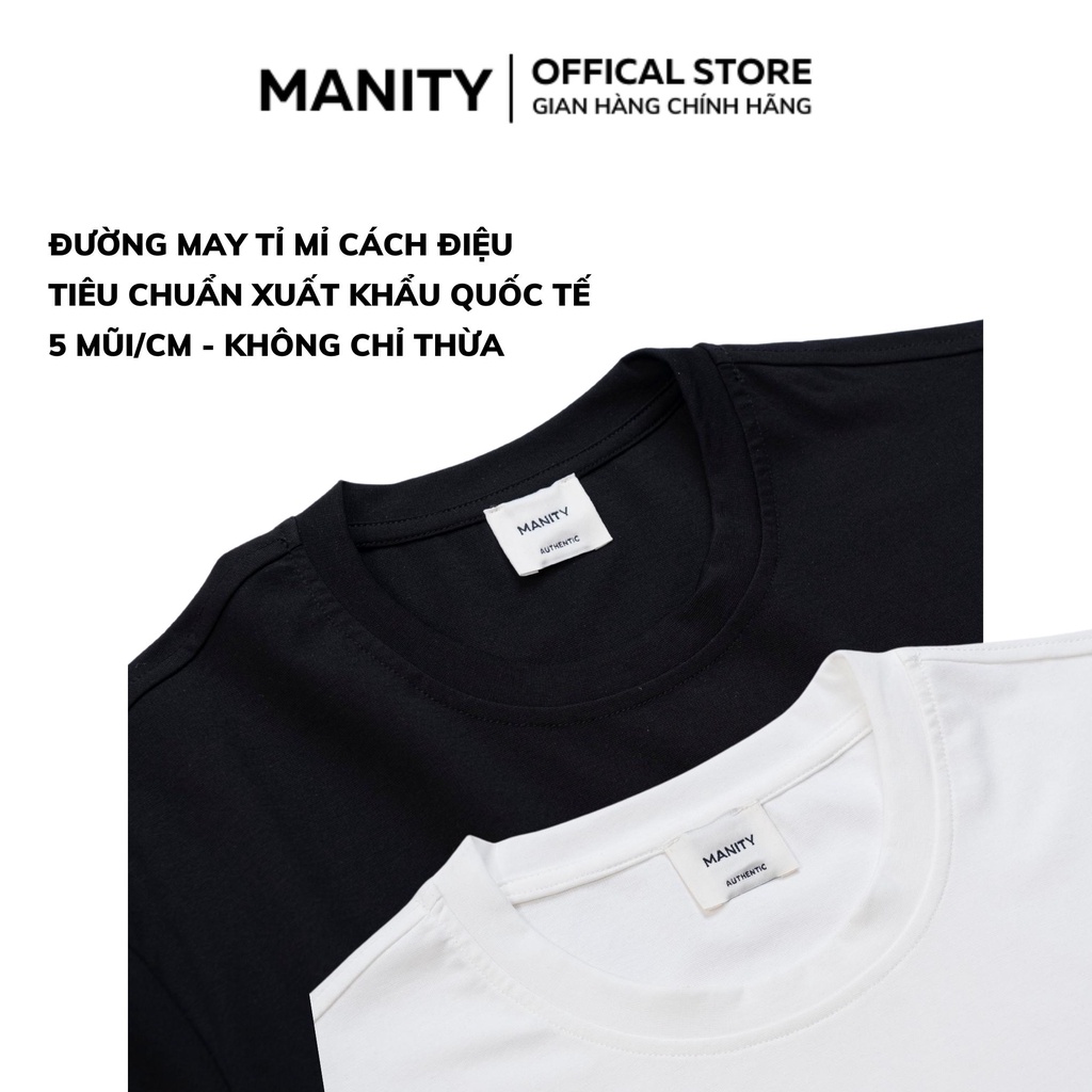 Áo thun nam MANITY cổ tròn thêu logo 2 màu cao cấp co giãn 4 chiều - APM001