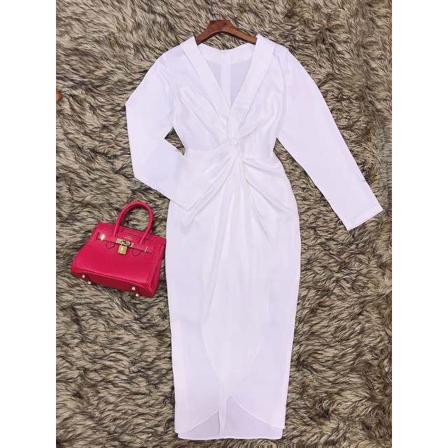 [ xả kho ] MiD Đầm trắng tinh khôi cổ V dài tay V1221 Mie Design kèm ảnh thật