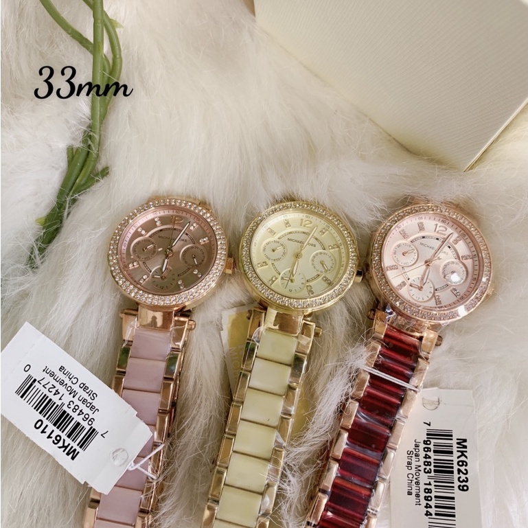 Đồng Hồ Nữ Mini Parker MichaelKors Viền Nạm Đá , Dây Thép , Size 33mm