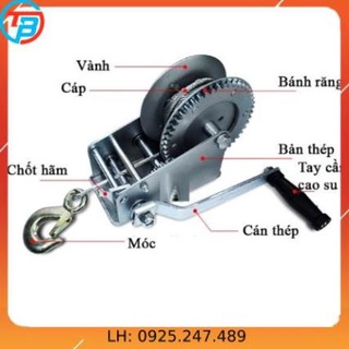 Tời quay tay 800lbs cáp 8m trọng tải 360kg
