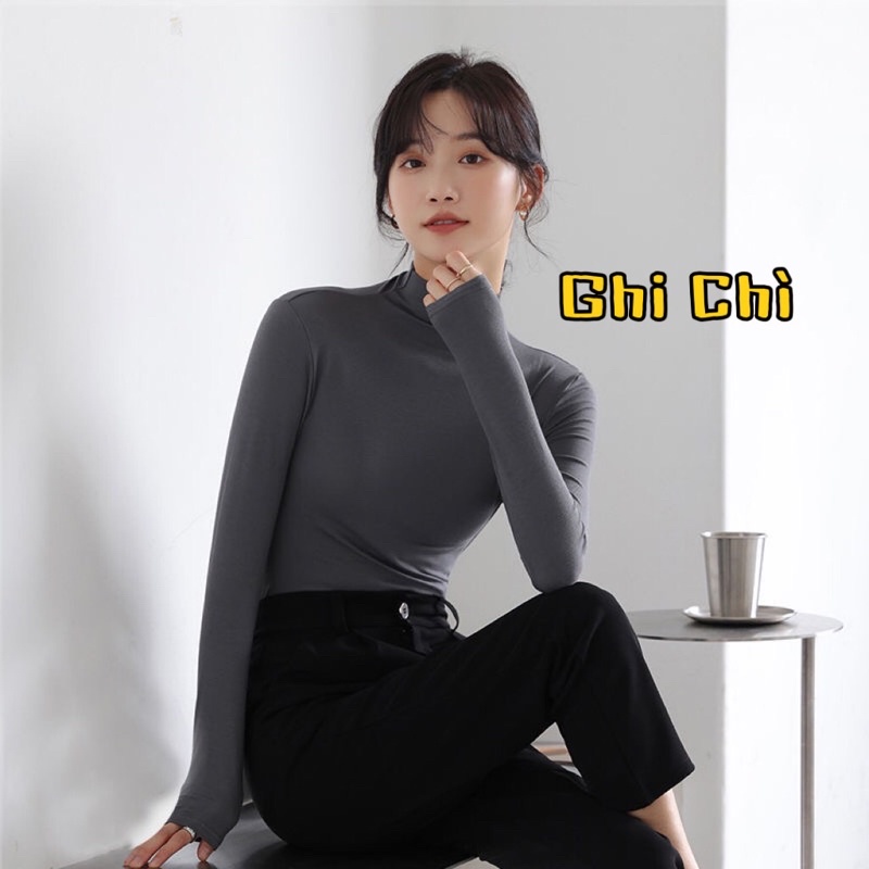 Áo giữ nhiệt cho nữ cổ cao 3 phân nhiều màu chất thun nỉ Gom - áo thu đông dài tay cổ tròn ấm áp AN02