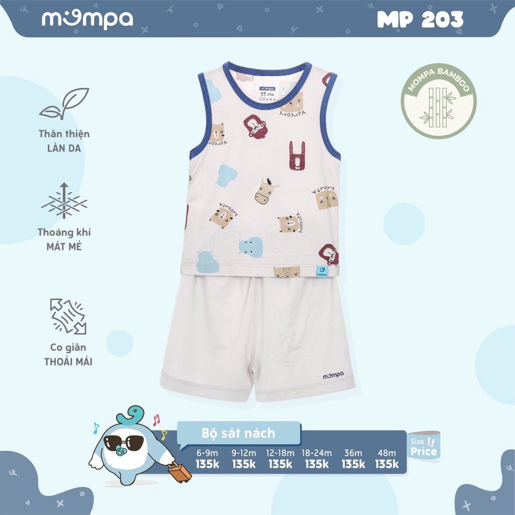 Bộ ba lỗ cotton họa tiết trẻ em MP203/MP205 Mompa