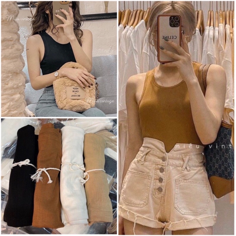 [Rẻ Vô Địch]Áo Thun Croptop Hai Dây Cúc Phối Viền 4 Màu Hot Hit | BigBuy360 - bigbuy360.vn