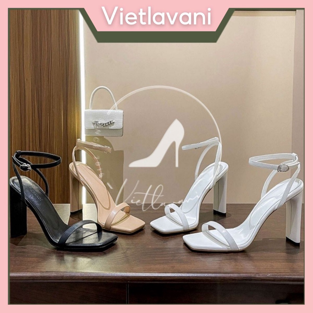 Giày sanda Size 35-43 l nữ mã BBS47 mũi vuông cao 9cm gót dẹp hàng đẹp sang chảnh trend 2022 có 2 màu trắng và đen