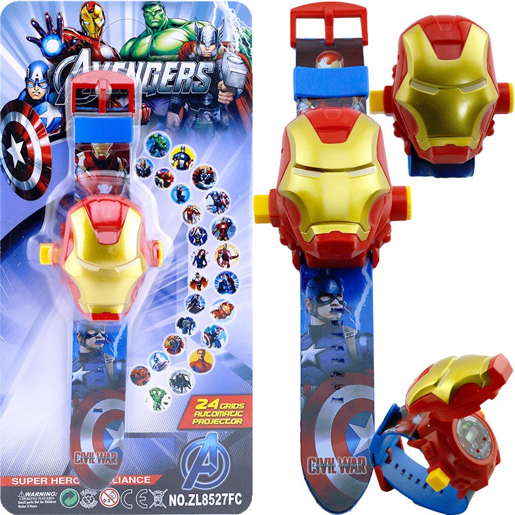 Đồng hồ chiếu 24 hình 3D Người Sắt Ironman Marvel Avengers điện tử đeo tay đủ hình nhân vật hoạt hình thú vị cho bé trai