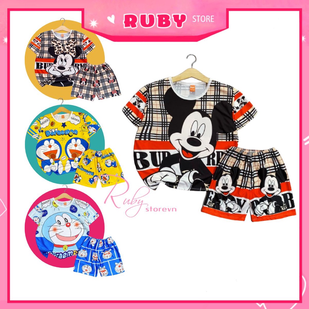 Đồ bộ thun đùi in hình 3D size 5kg - 70kg chất thun mềm mát in hình doremon Mickey Minie dễ thương DBRBD FULL SỈZE