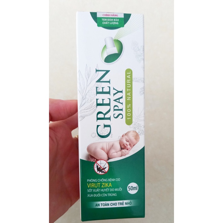 Xịt xua muỗi, cồn trùng thảo dược Green spay lọ 50ml. Đuổi muỗi, côn trùng hiệu quả, an toàn cho trẻ
