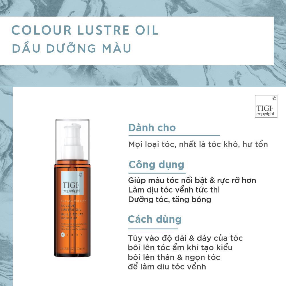 Dầu dưỡng tóc Tigi Copyright Colour Lustre Oil 100ml