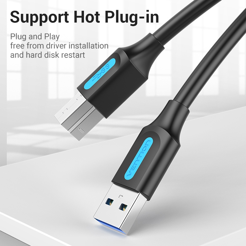 Dây Cáp Vention USB 3.0 Chuyển Đổi Từ USB-A Sang USB-B 2A Tốc Độ Cao 5Gbps Truyền Dữ Liệu Cho Máy In Canon HP