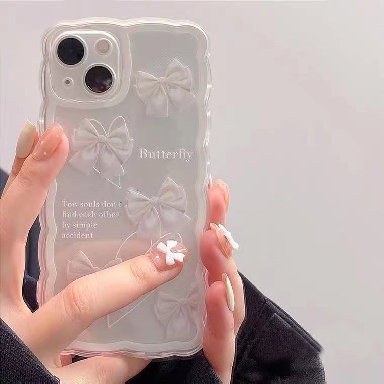 Ốp Điện Thoại TPU Silicon Mềm Trong Suốt Đính Nơ Cho Iphone 13 12 Mini 11 10 Pro XS Max X XR 8 7 6 6S Plus
